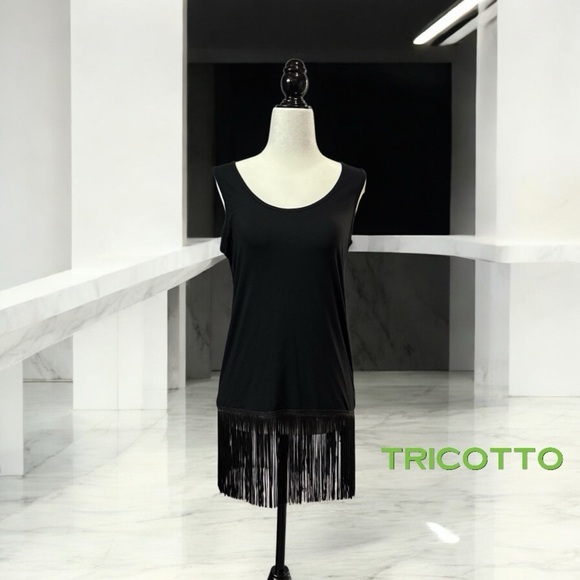 NWOT, Tricotto, Elegant Black Fringed Camisole, Small - Picture 1 of 8